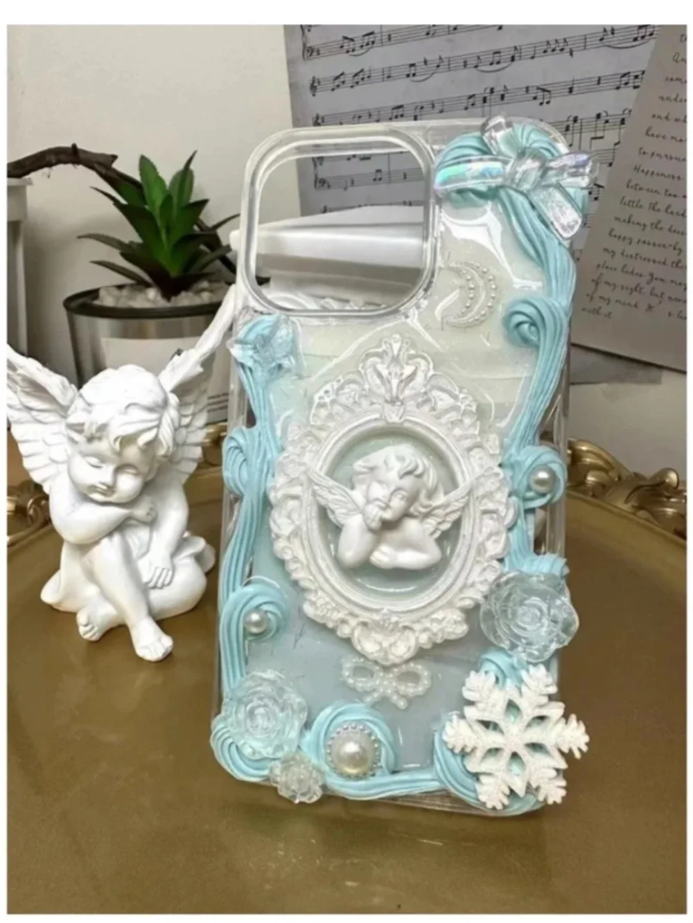 iPhone 13pro Baroque angel Phone Case, Handmade case